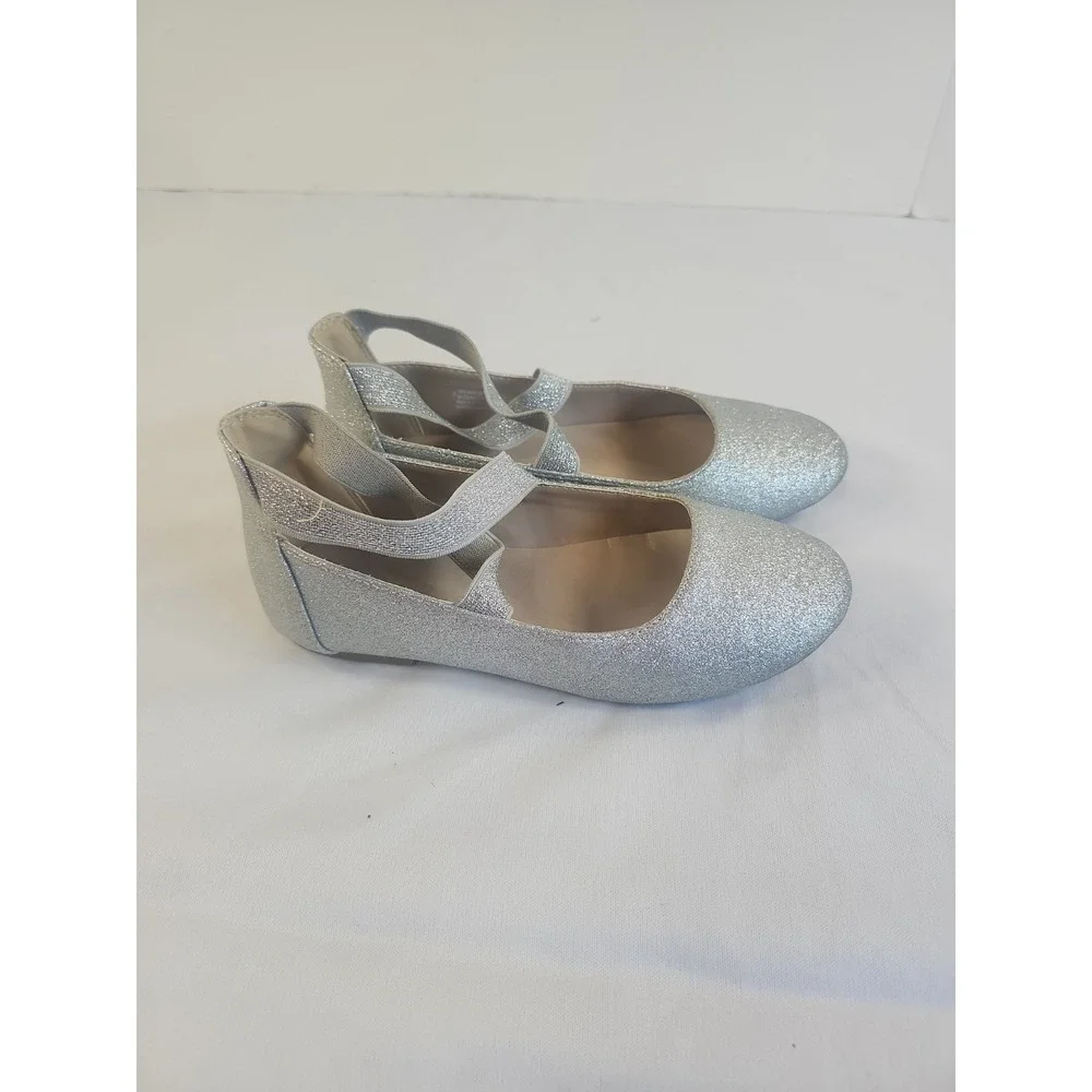 Gymboree Girls Silver Glitter Flats With Criss-Cross elastic Straps Size 1
